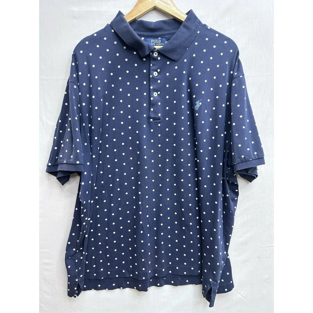 Polo Ralph Lauren Shirt Mens 3XB Blue Polka Dot Print Short Sleeve Casual Pony